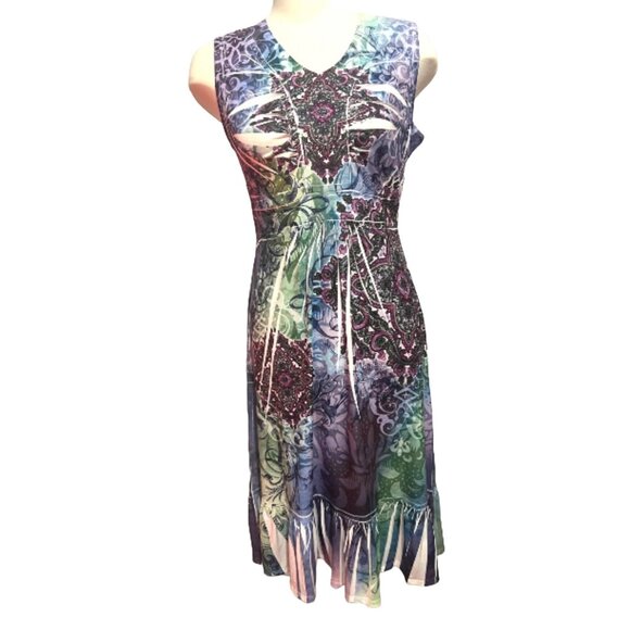 Closet Full Tribal Maxi Dress Sz Small Soft Sleeveless Slinky Knee Length Dress - Picture 8 of 11